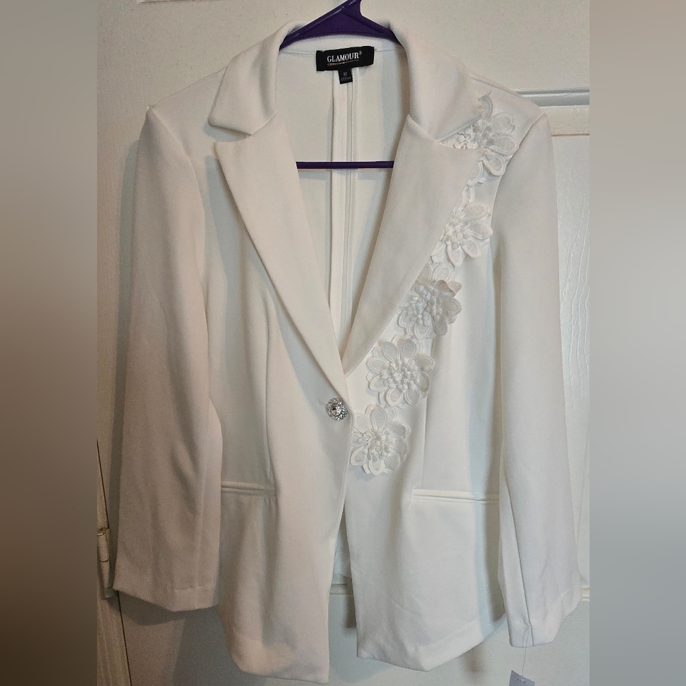 Glamour White Floral Women's Blazer